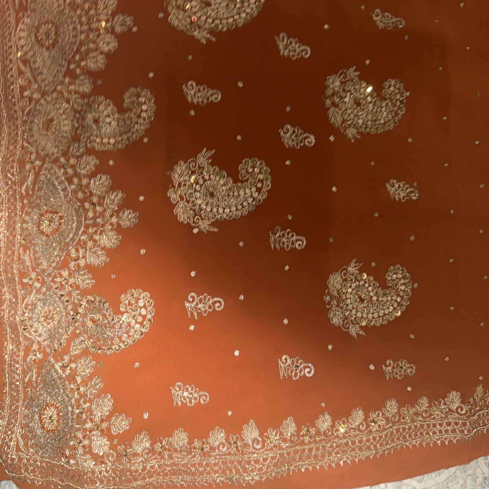 V Pretty Orange Color Saree with Blouse In Size L with Zari Embroidery Work
