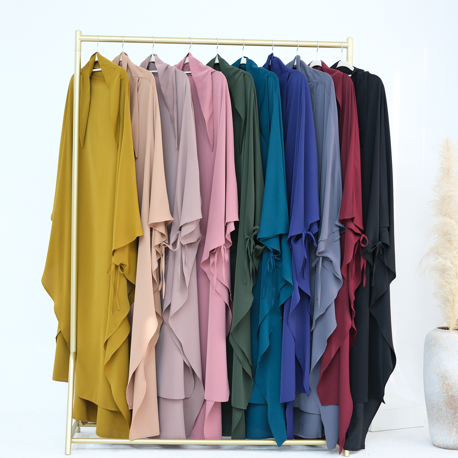 Muslim Women Solid Color Abaya Islamic Kaftan Khimar Headscarf Burqa Prayer Robe