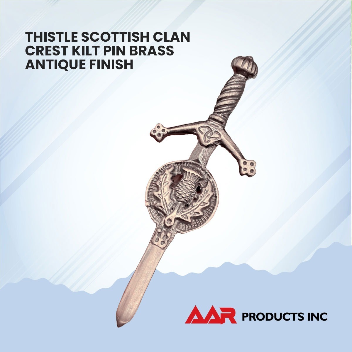 AAR Celtic Kilt Pin with Thistle Badge Design Antique Finish