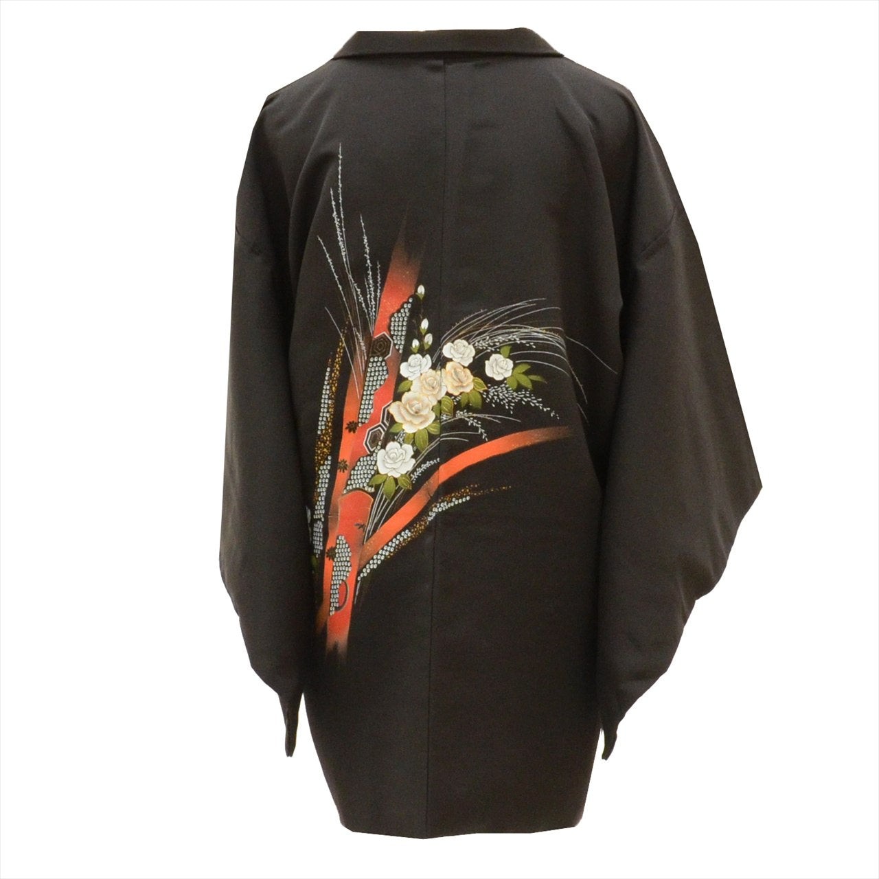 Vintage Japanese Kimono | Haori | Black Silk | Bamboo Floral | tt1942b