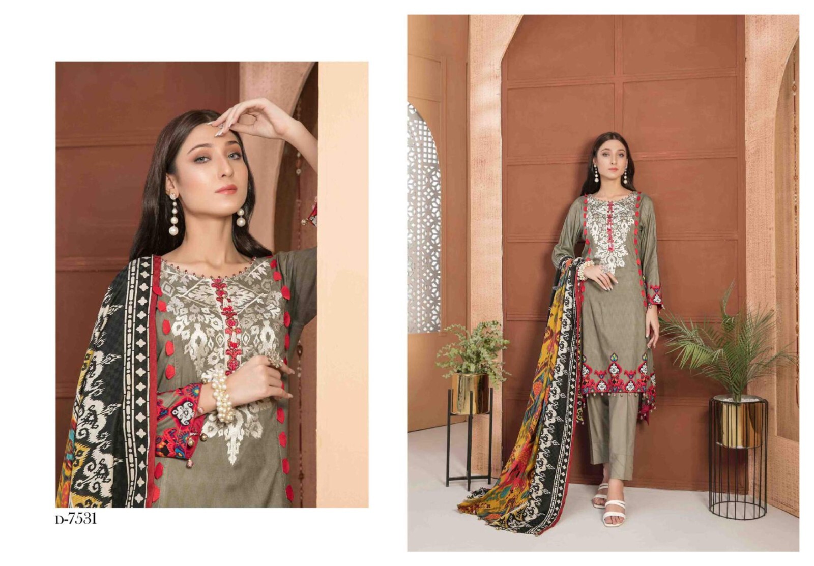 TAWAKKAL MOIRA LINEN PRINT EMBROIDERED Collection 3 PIECE SUIT READY TO WEAR