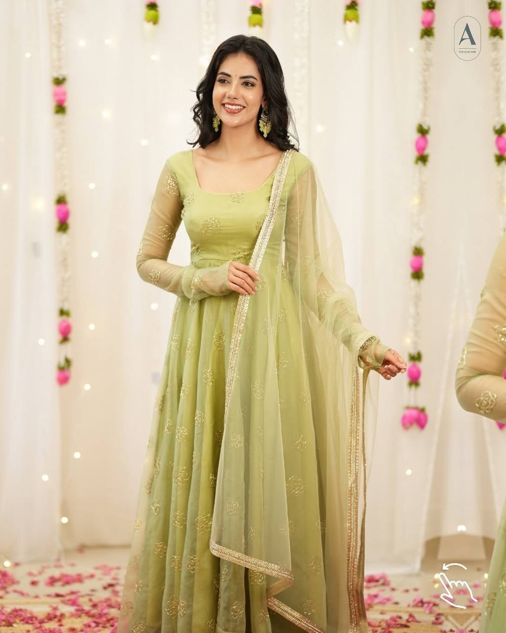 Tabby Organza Green Salwar Kameez With Net Dupatta For Functional Wear