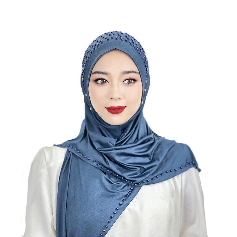 Hijab Beaded Muslim Turban Women Hijab Arab Head Scarf Islamic Shawls Khimar