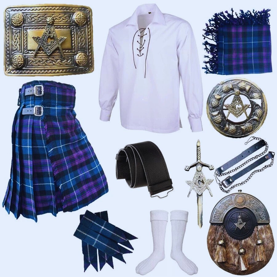 Traditional Wedding Scottish 11 Piece Tartan Kilt Deal For Men & Women Outfit