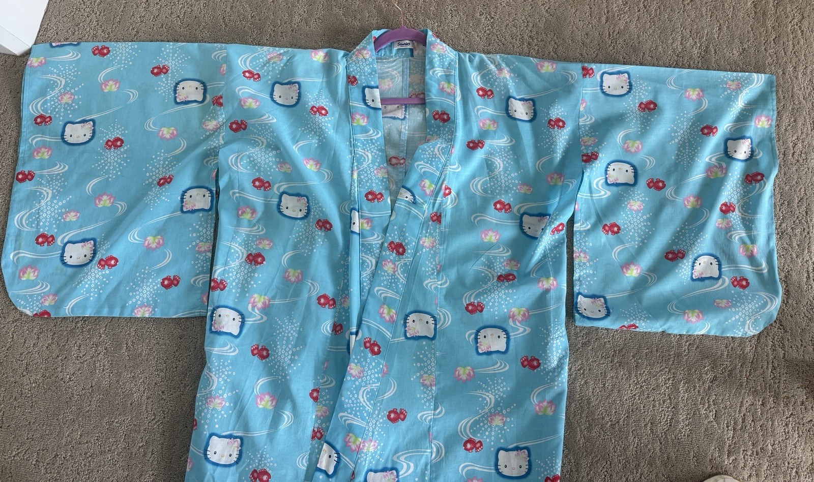 Hello Kitty Sanrio Cotton Yukata Kimono Robe Blue Kawaii One Size Japan