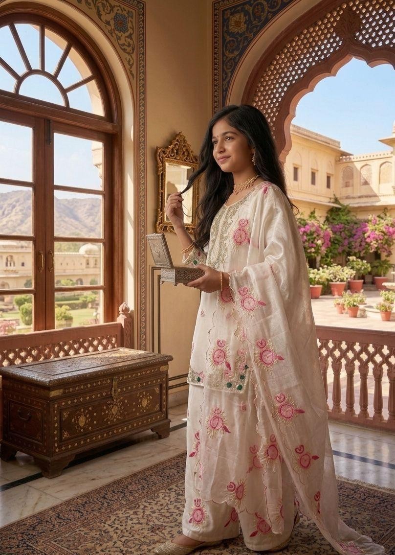 KIDS GIRLS 3 PIECE PAKISTANI DESIGNER FARSHI SHALWAR SUIT FARSHI PLAZZO SUIT EID