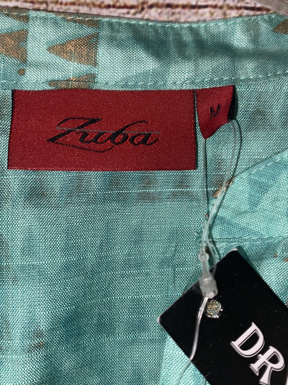 Zuba MIDI Viscose/Silk Kurta Dress Sz M Green Gold Metallic Print Button Down