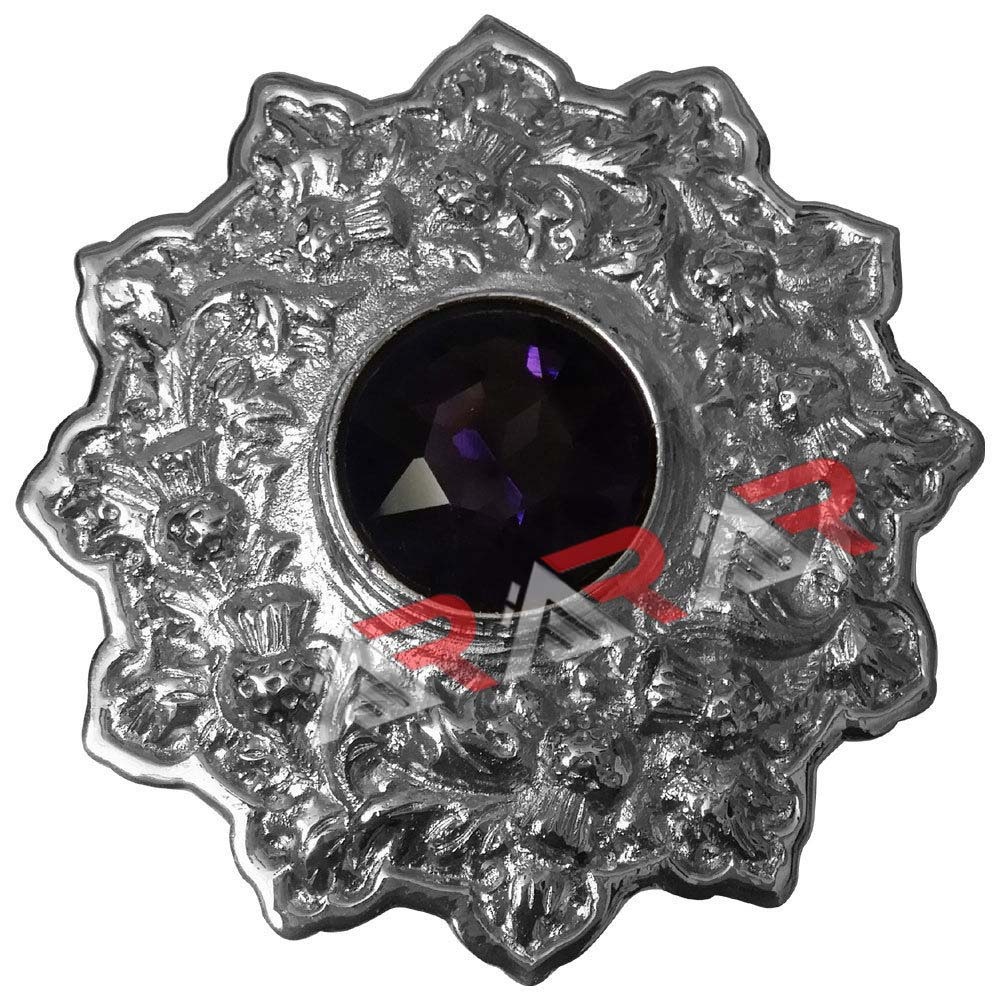 Scottish Brooch Fly Plaid Star Brooches Ornate Highland Purple Stone 4″ New AAR