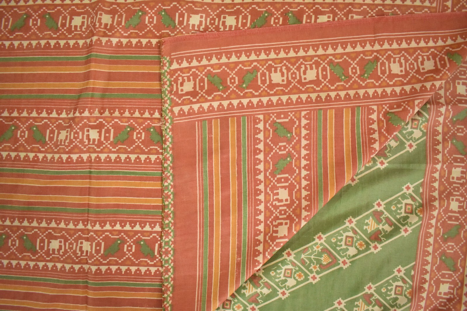 FNC Vintage Green Sambalpuri Ikat Sarees Handwoven Art Silk Sari Fabric Antique