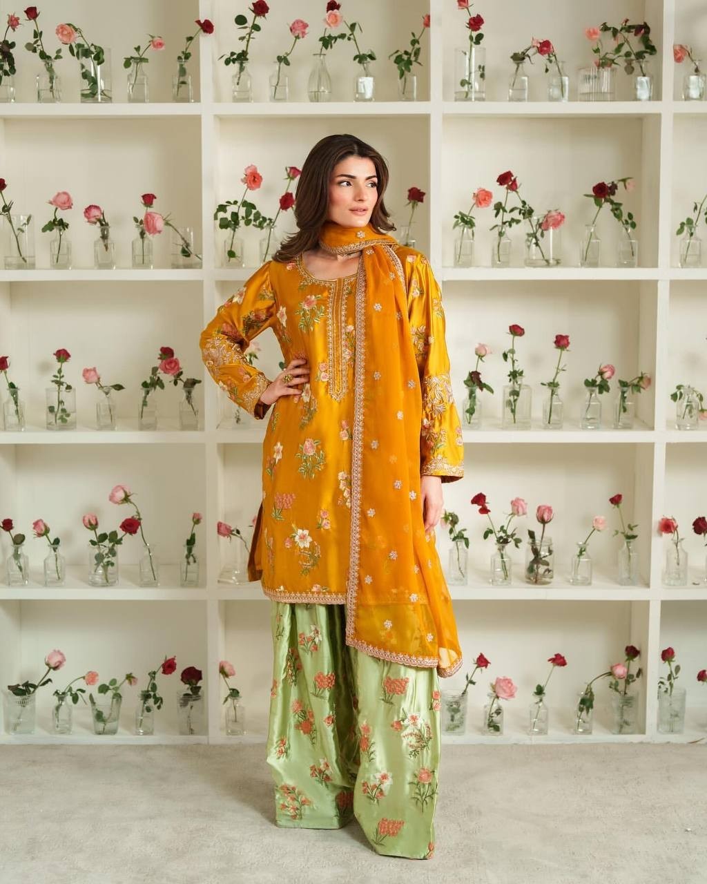 Ready To Wear Yellow Natural Crepe Silk Embroidery Suit For Women With Dupatta