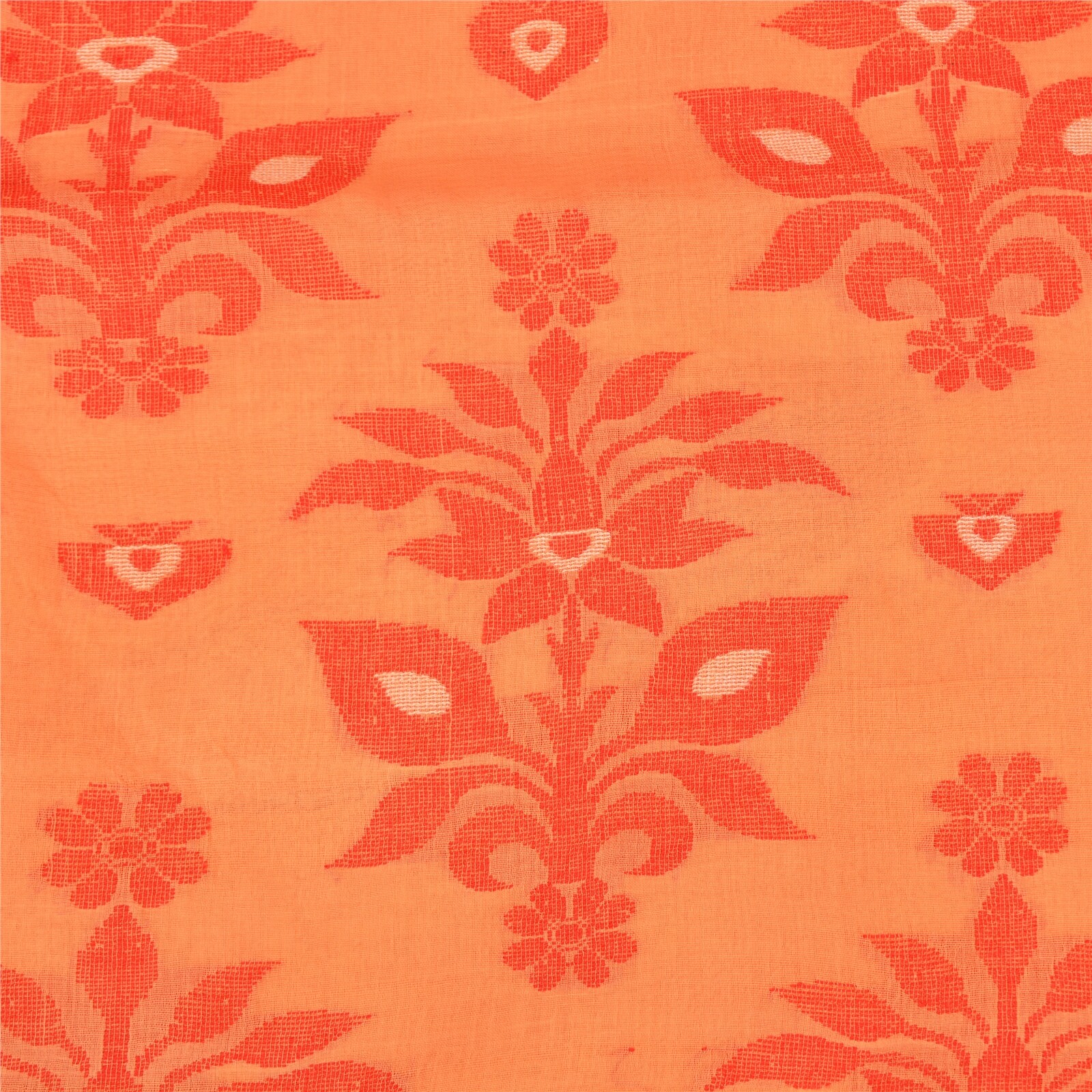 Sanskriti Vintage Peach Indian Sarees Pure Cotton Hand-Woven Sari 5 Yard Fabric