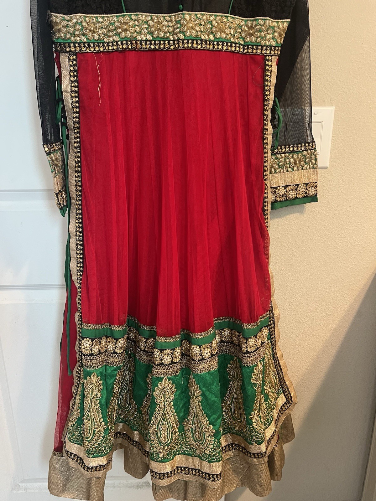 Indian Gown Dress One Piece Red Black And Green With Golden Work