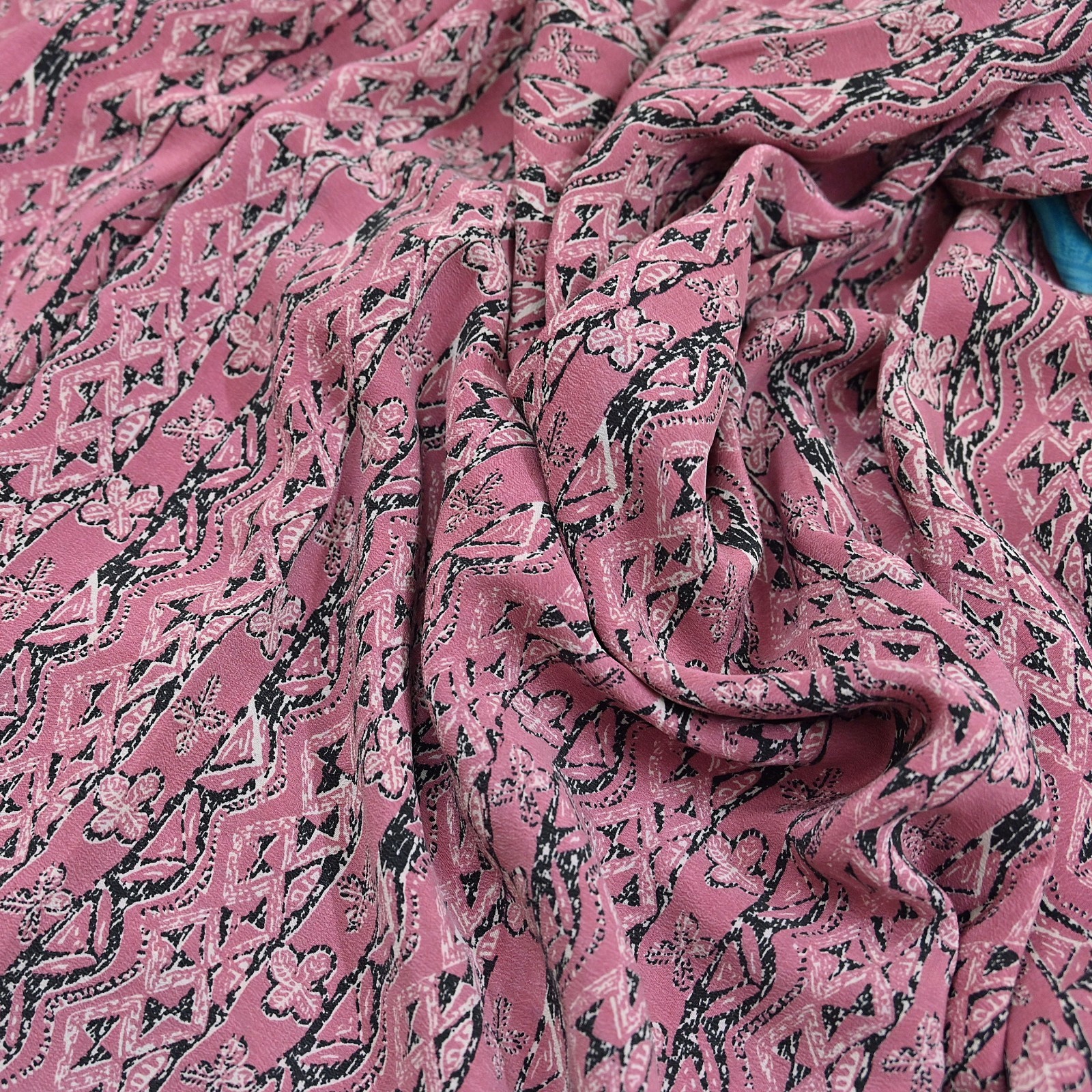 Indian Vintage Sari Pink & Black Pure Crepe Silk Printed Saree 5yard Sewing Soft