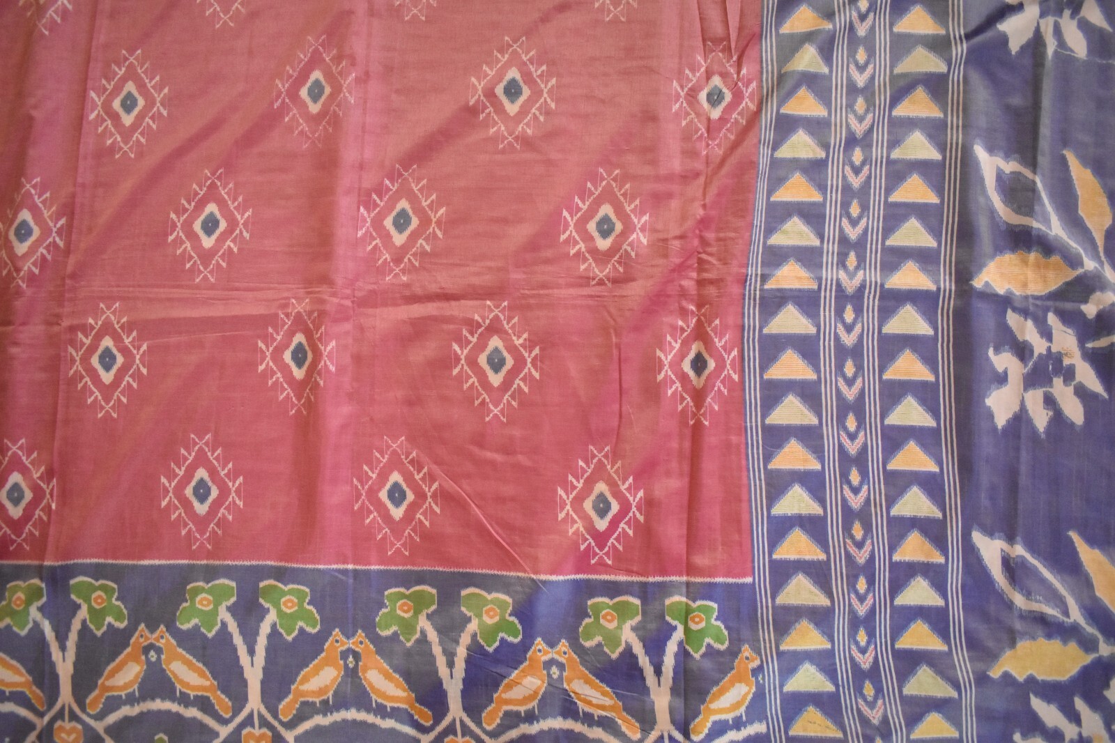 FNC Vintage Pink Sambalpuri Ikat Sarees Handwoven Art Silk Sari Fabric Antique
