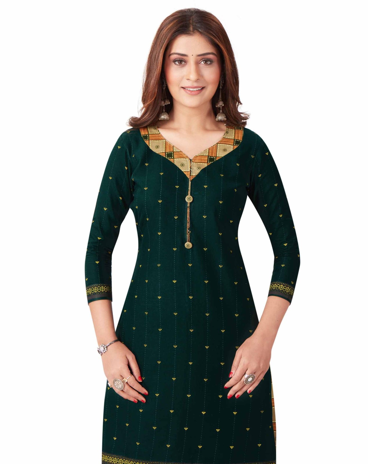 Miraan Cotton Readymade Salwar Suit Green XXL | BANDCOLOR8023XXL Women
