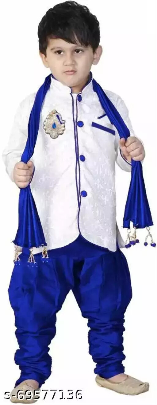 Indian Bollywood Kids Red &White Cotton Silk Festive Sherwani Set For kids boys