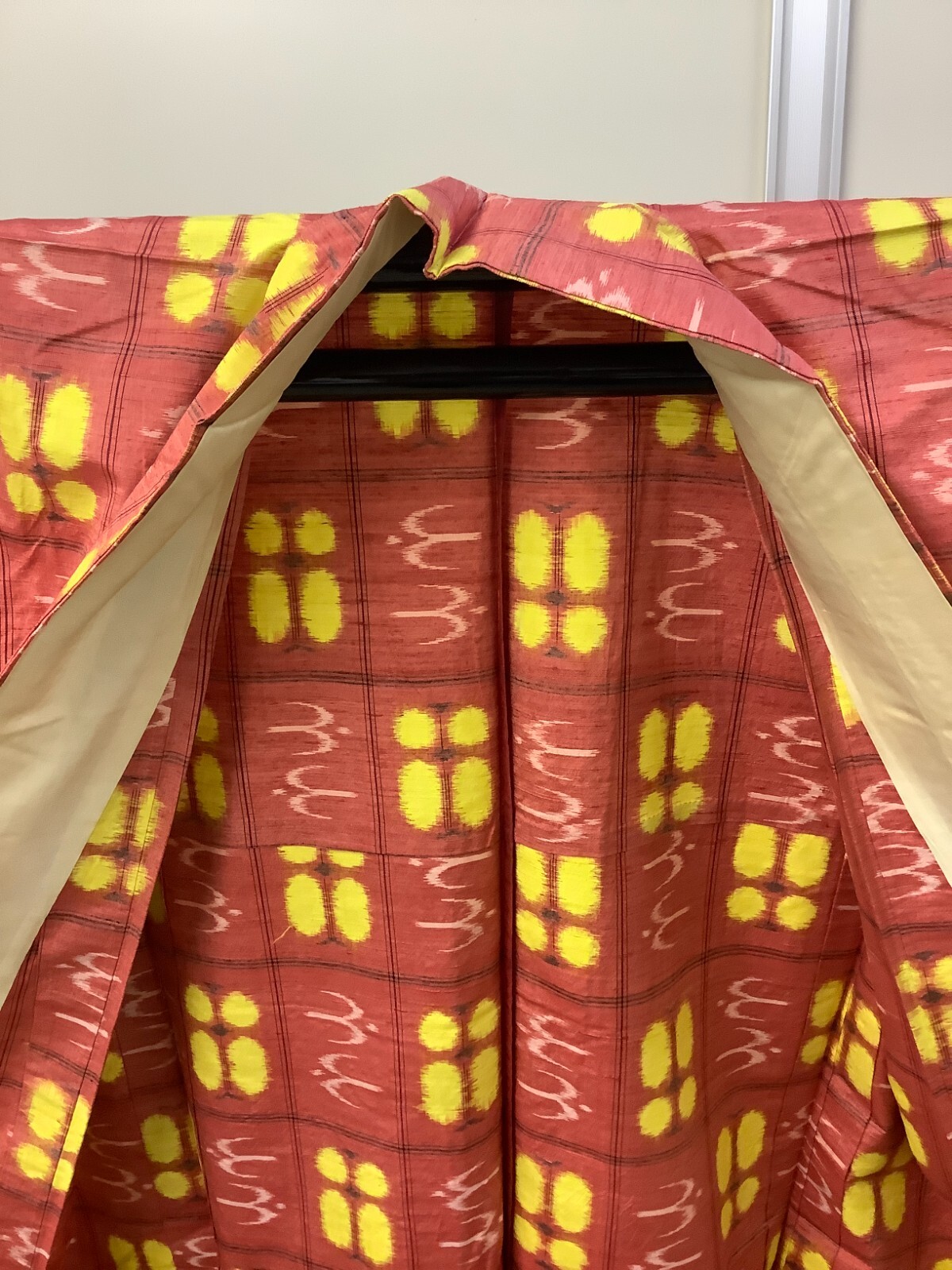 Japanese Vintage Kimono Pure Silk red Tumugi Expensive Dirt Height 62.99in