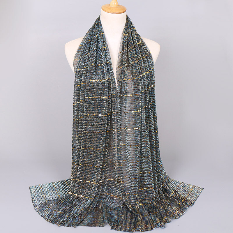 Fashion Shining Gold Scarf Hijab Scarves Shawl Glitter Muslim Head Wraps Muffler