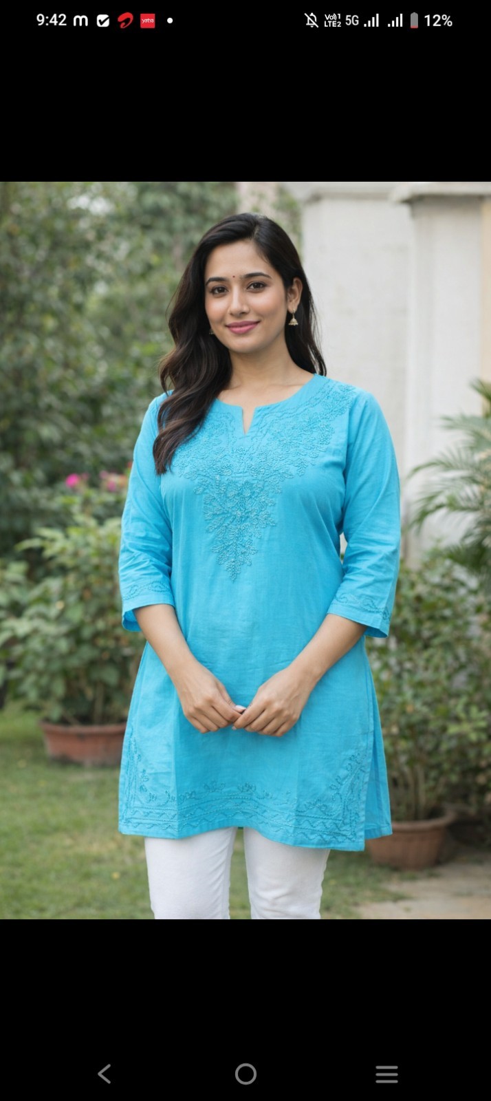 Women’s Indian Cotton Kurti – Floral Embroidered Ethnic Kurta Top