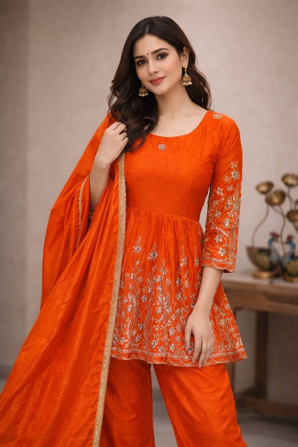 Premium Pakistani Salwar Kameez Set Heavy Chinon Silk Embroidered Suit Party