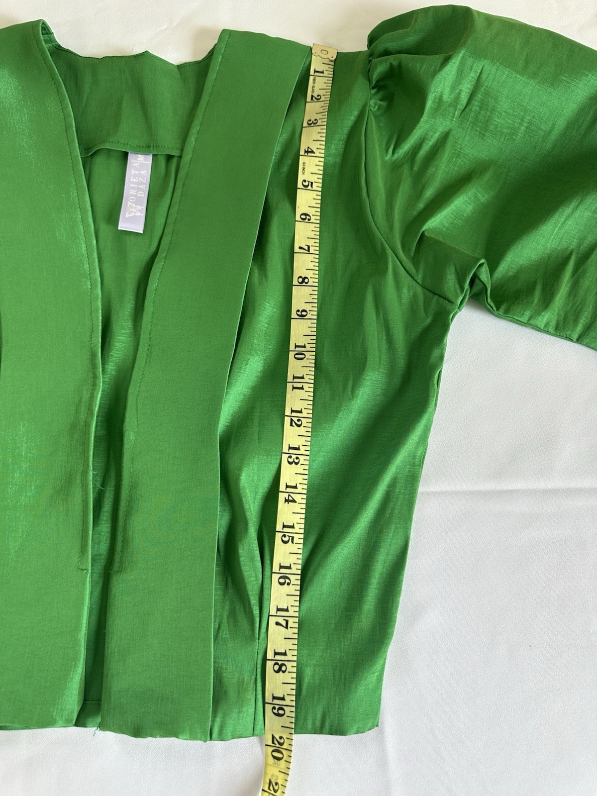 Orieta Daza Green Satin Puff Sleeve Blouse Top Statement Shoulders Size M NWT
