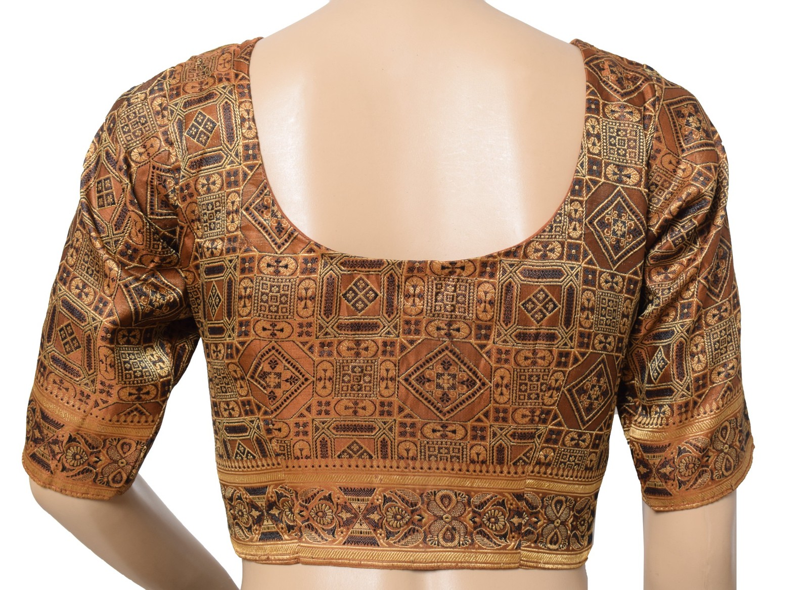 Sushila Vintage Banarasi Sari Blouse Brown Woven Readymade Satin Silk Choli 32″