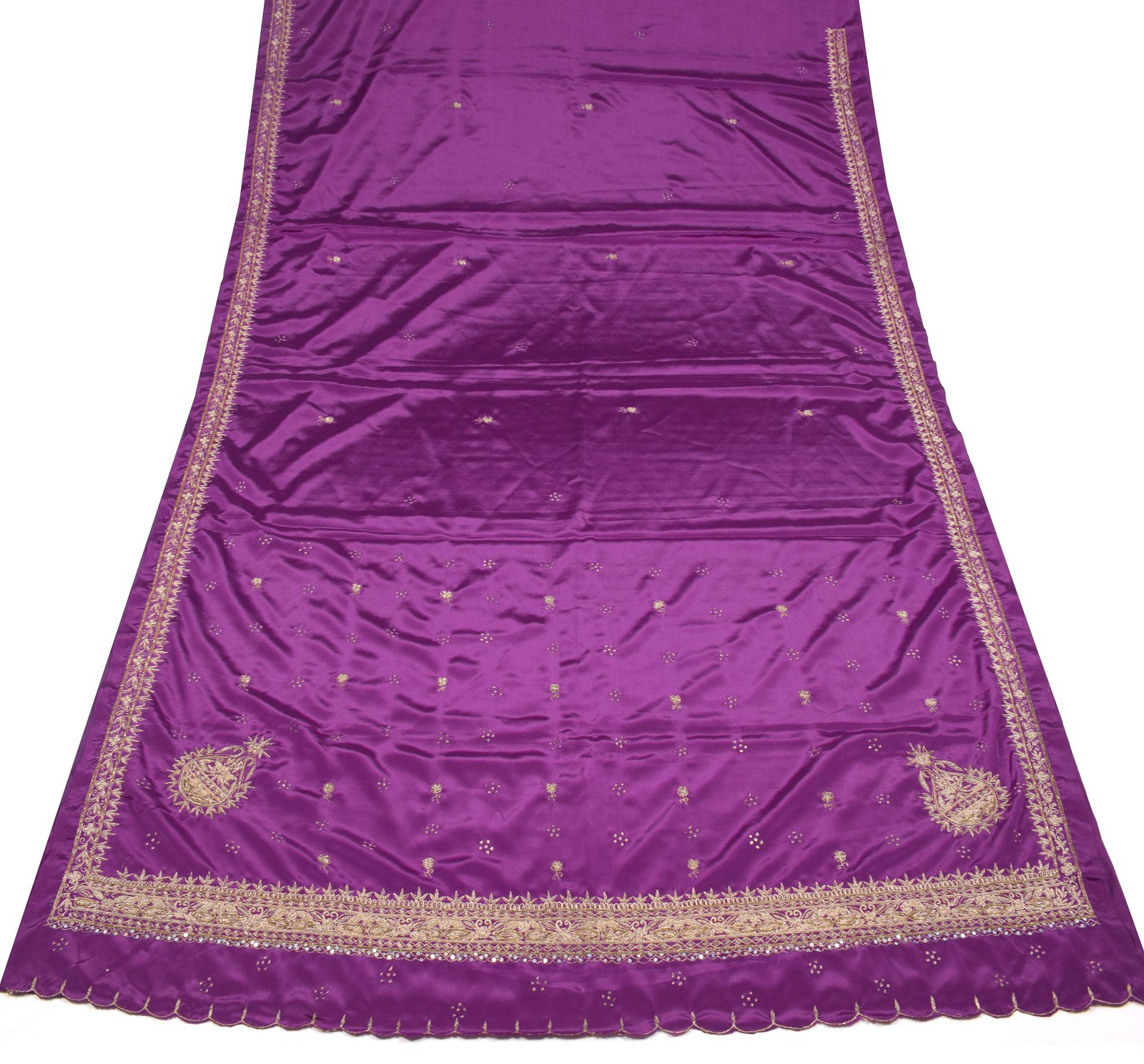 Sushila Vintage Zardozi Work Saree HEAVY Art Creep Silk Purple Soft Sari Fabric