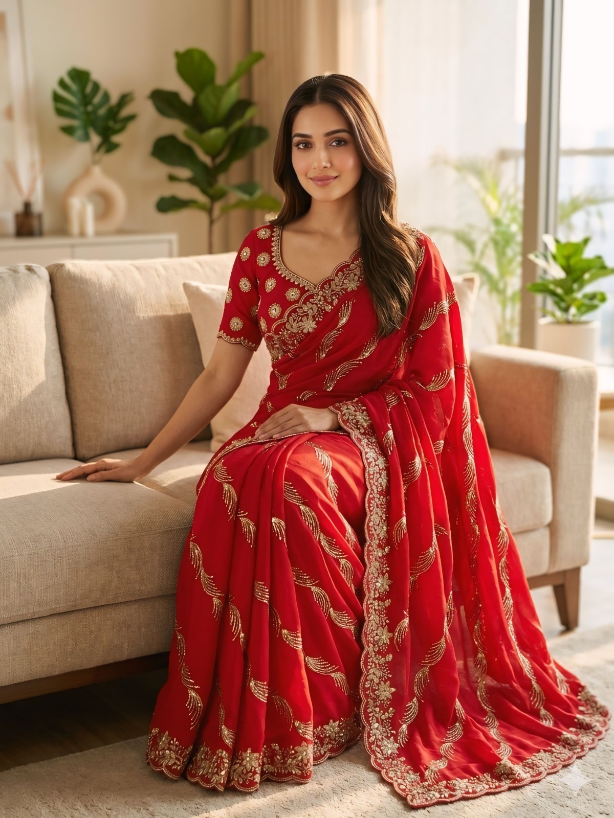 Women Fancy Saree with Heavy Embroidery Blouse Wedding Festival Ethnic Wear