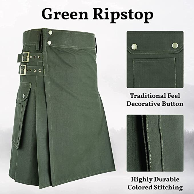 5R FIVE RIVERS Men’s Ripstop Utility Kilt Modern Kilts – SIZE 34 Black Ripstop