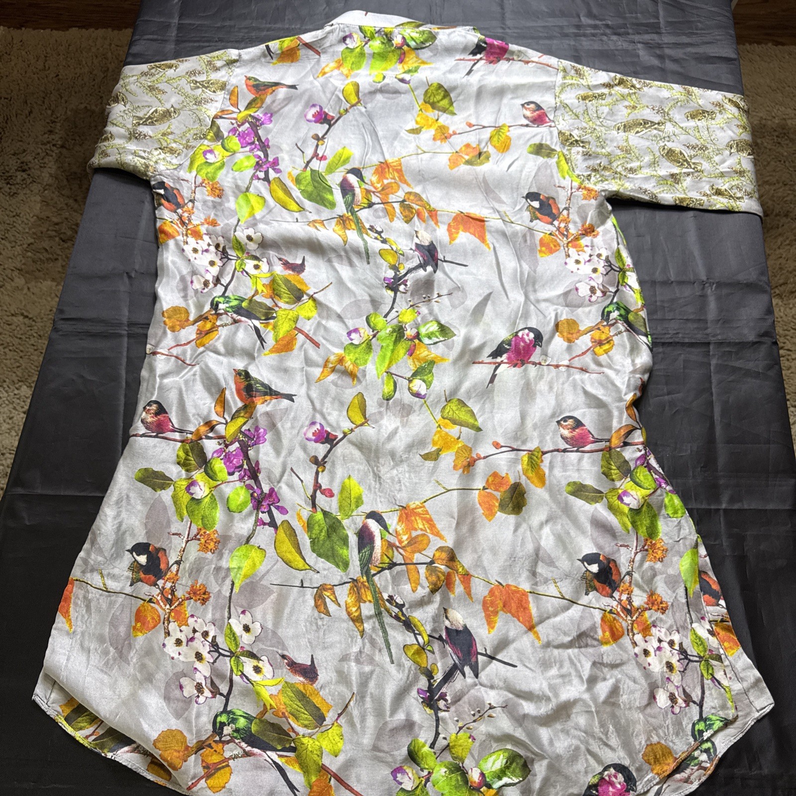 Agha Noor Pakistani Medium Kurta Top Sage Multicolor Birds/ Trees Single Piece