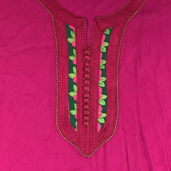 Moroccan Tunic Top Traditional Pullover Womens OS Magenta Floral Embroidered