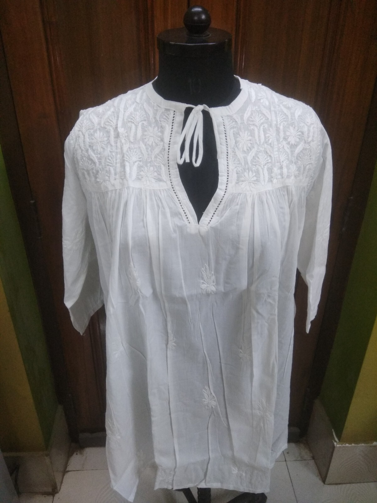 XL 44″ 45″ EXCLUSIVE TUNIC CHIKAN EMBROIDERY COTTON HANDMADE KURTA TOP KURTI