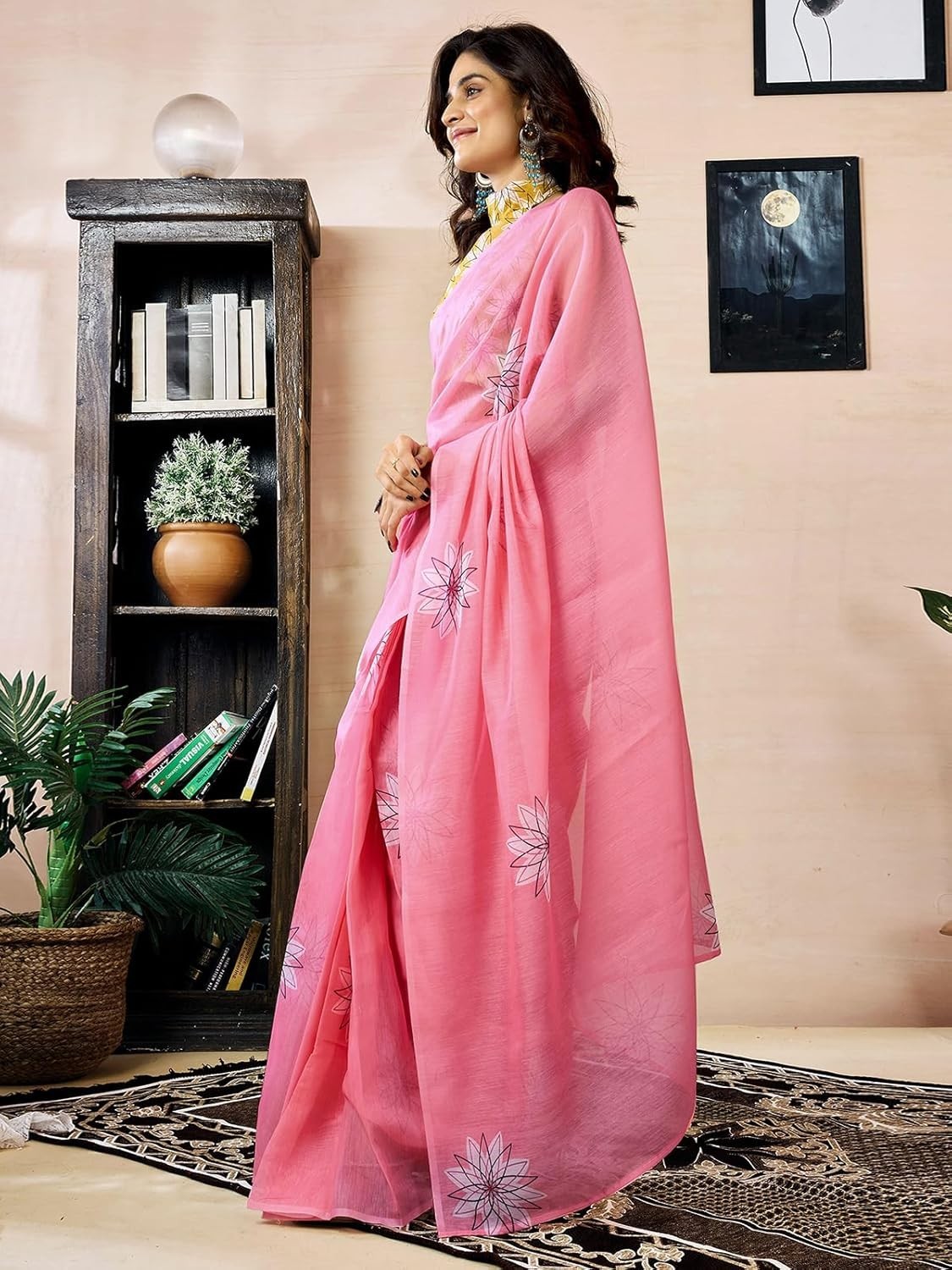 Women’s Chanderi Cotton Printed Ready To Wear One Minute Pre Stitched Sare