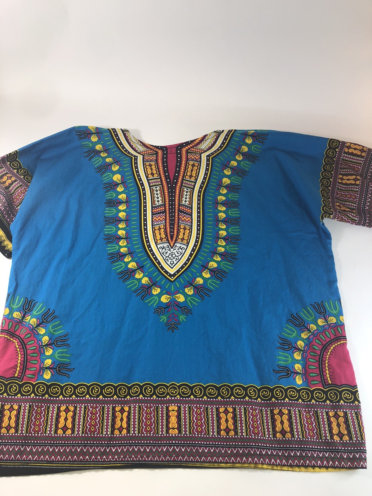 Unisex Dashiki Size L Vneck Pockets Blue Pink Yellow