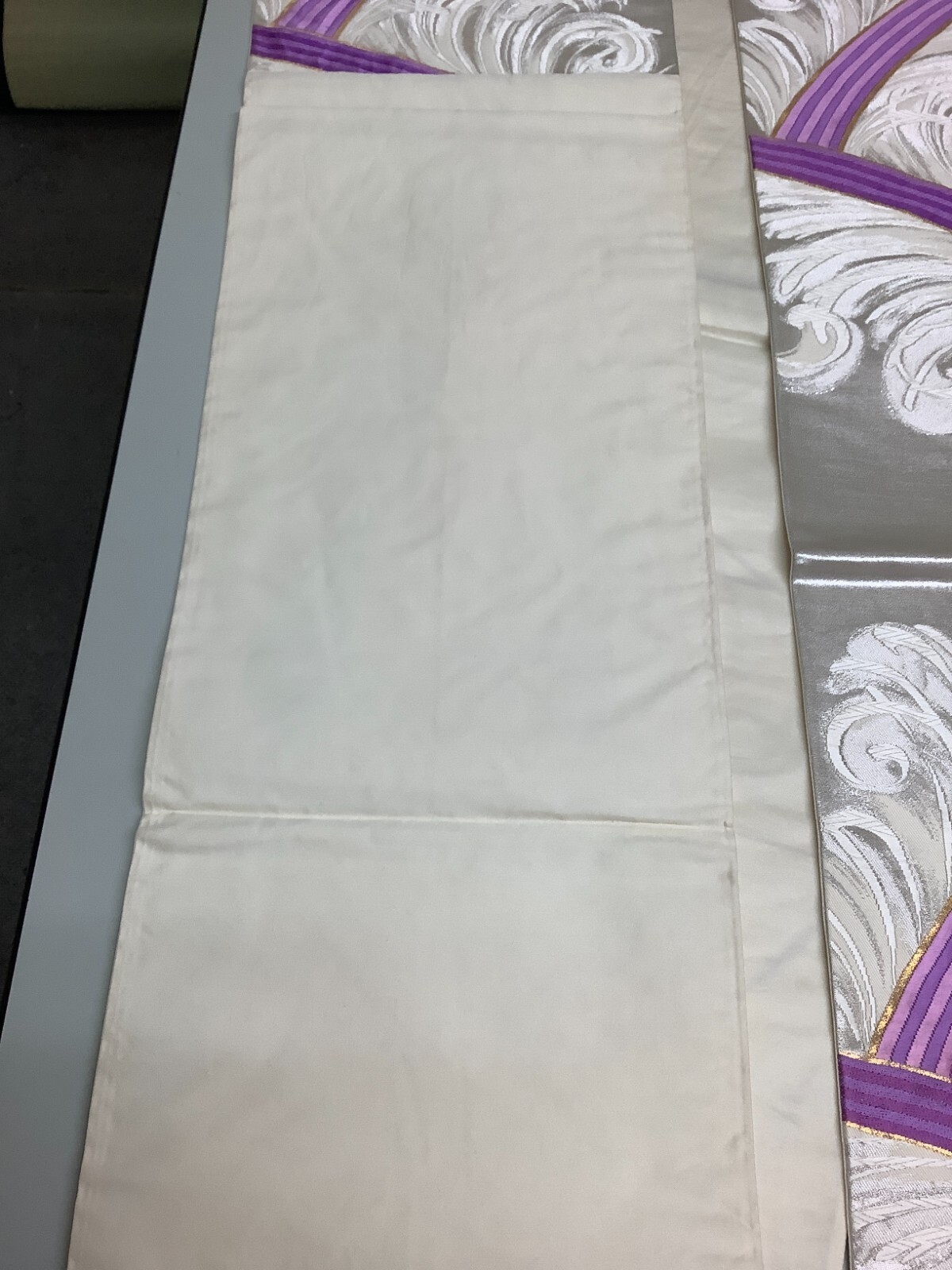 Japanese Vintage Kimono Fukuro Obi pure silk silver embroidery 163.7×12.5inch