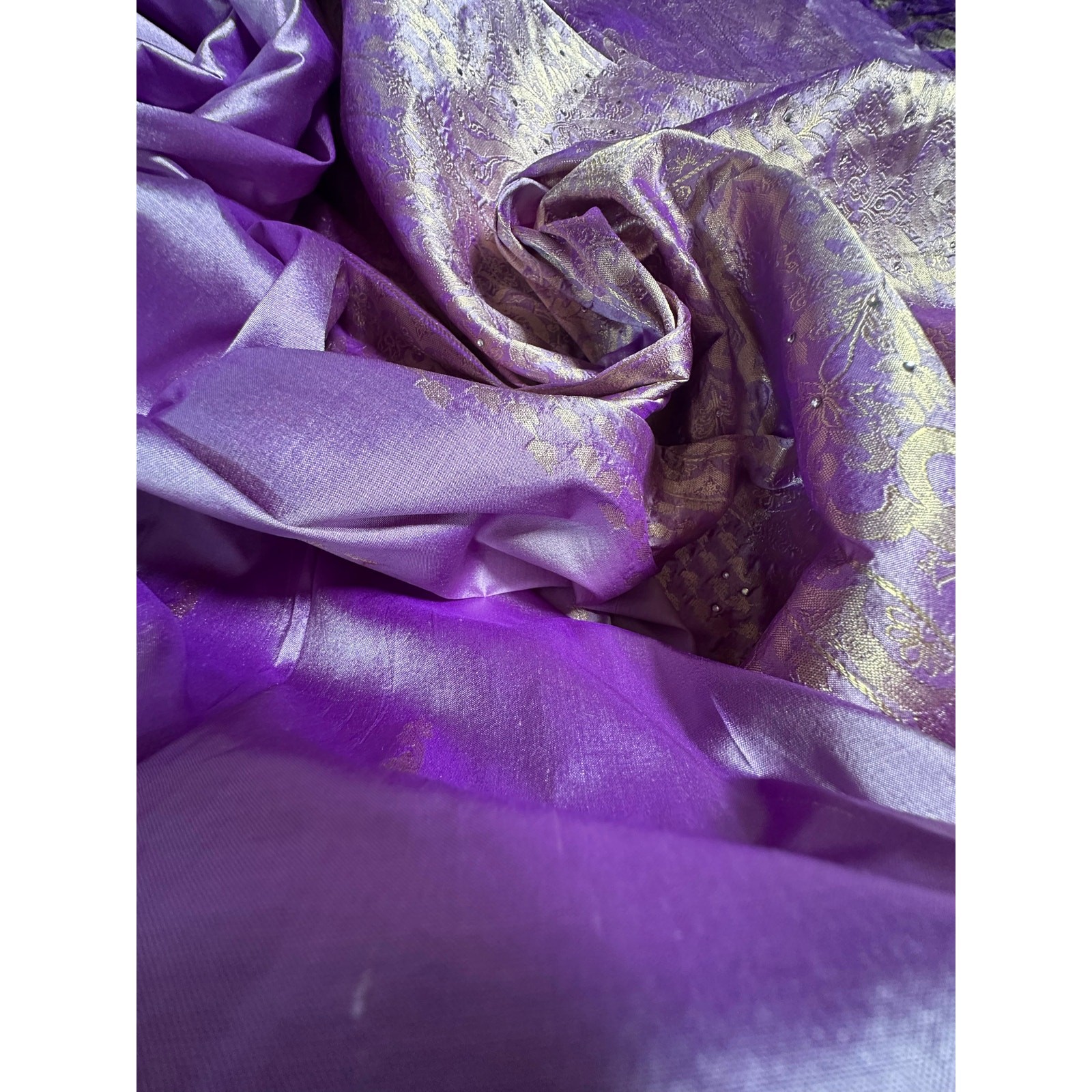 Silk saree lavender gold Paisley brocade 204×46” sari stunning luxurious