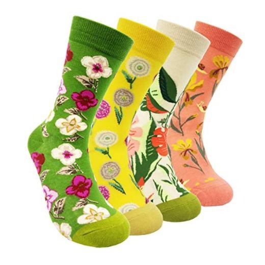 Womens Novelty Socks with Colorful Flower Design Fancy Gift Flower – 4 Pairs