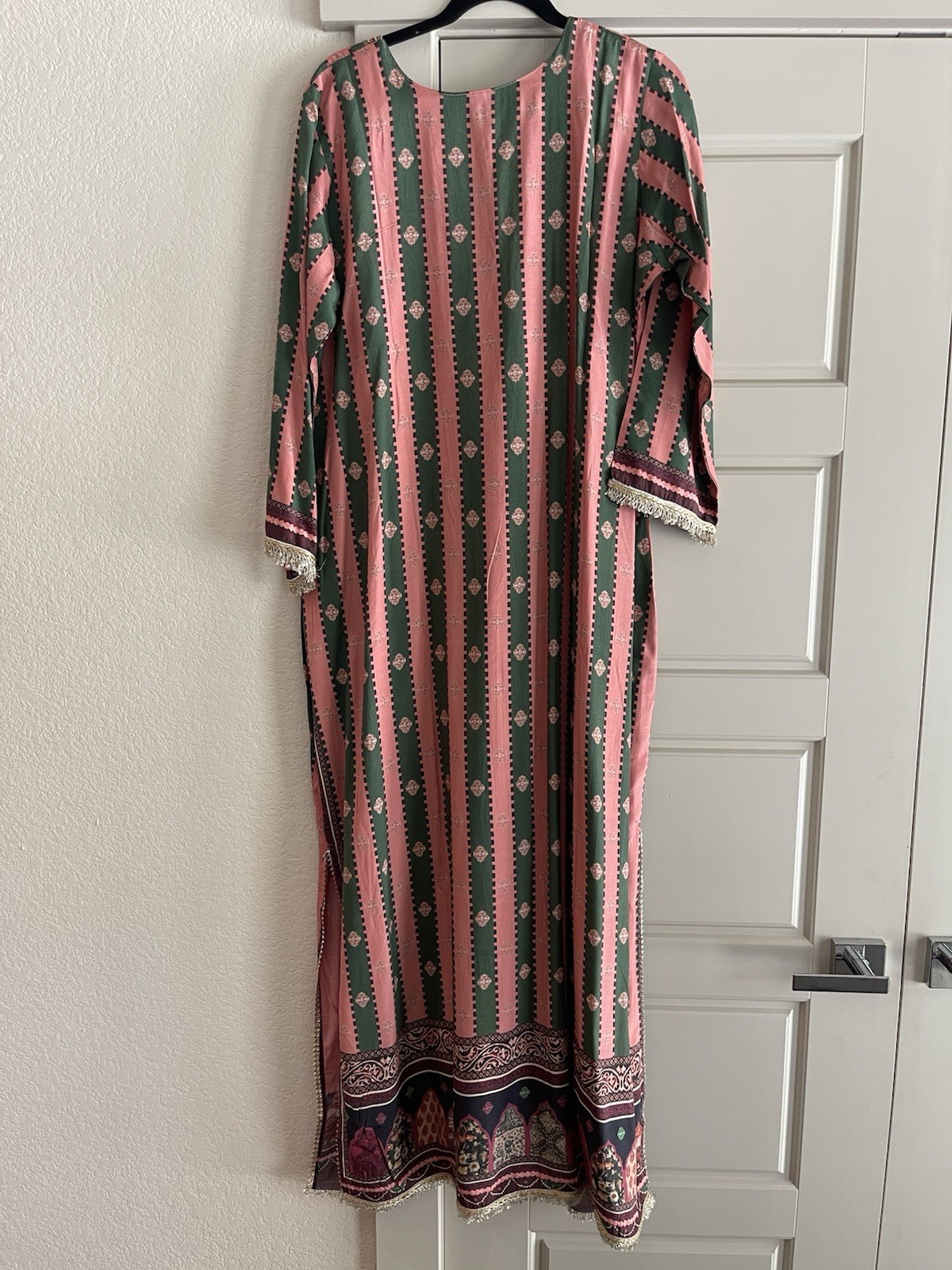 Diya Women’s Indian Pink And Green Real Mirror Handwork Kaftan Size 46