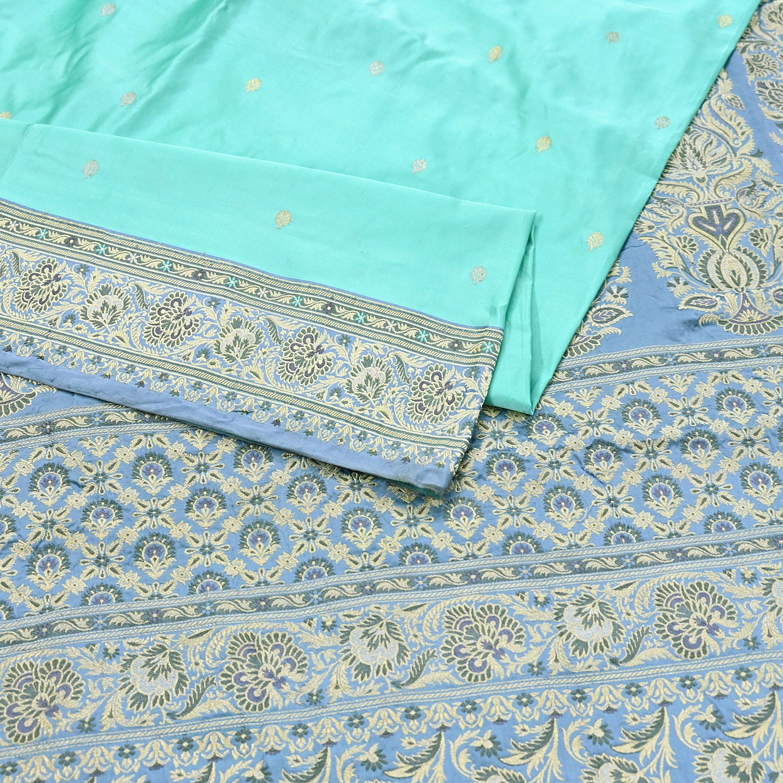 Indian Vintage Sari Heavy Pure Silk Woven Banarasi Brocade Saree Fabric 5Yd