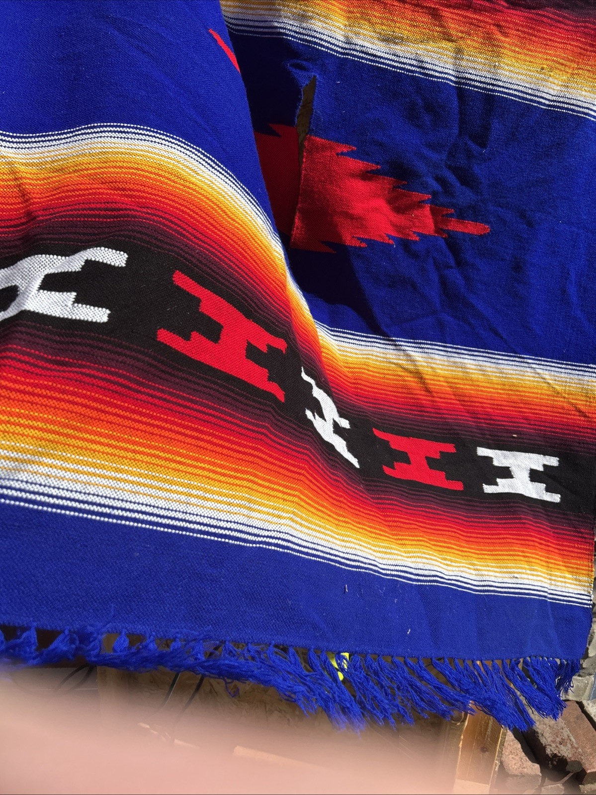 Vtg Mexican Poncho Acrylic Serape Saltillo Mexico 57×42