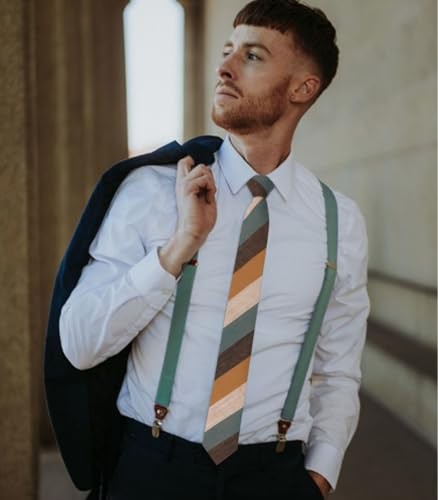 Skinny Ties for Men,Cotton Linen Neck Tie for Daily Brown Striped