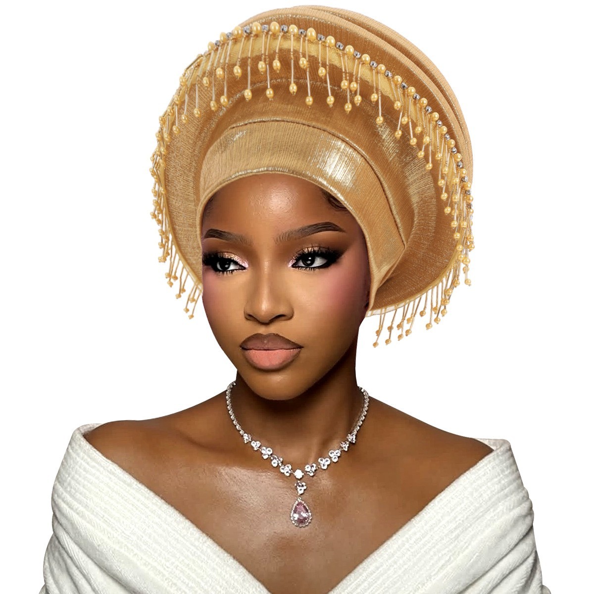 Women Nigerian African Turban Multi-Layer Bonnet Cap Headwear Headtie Tassel Hat