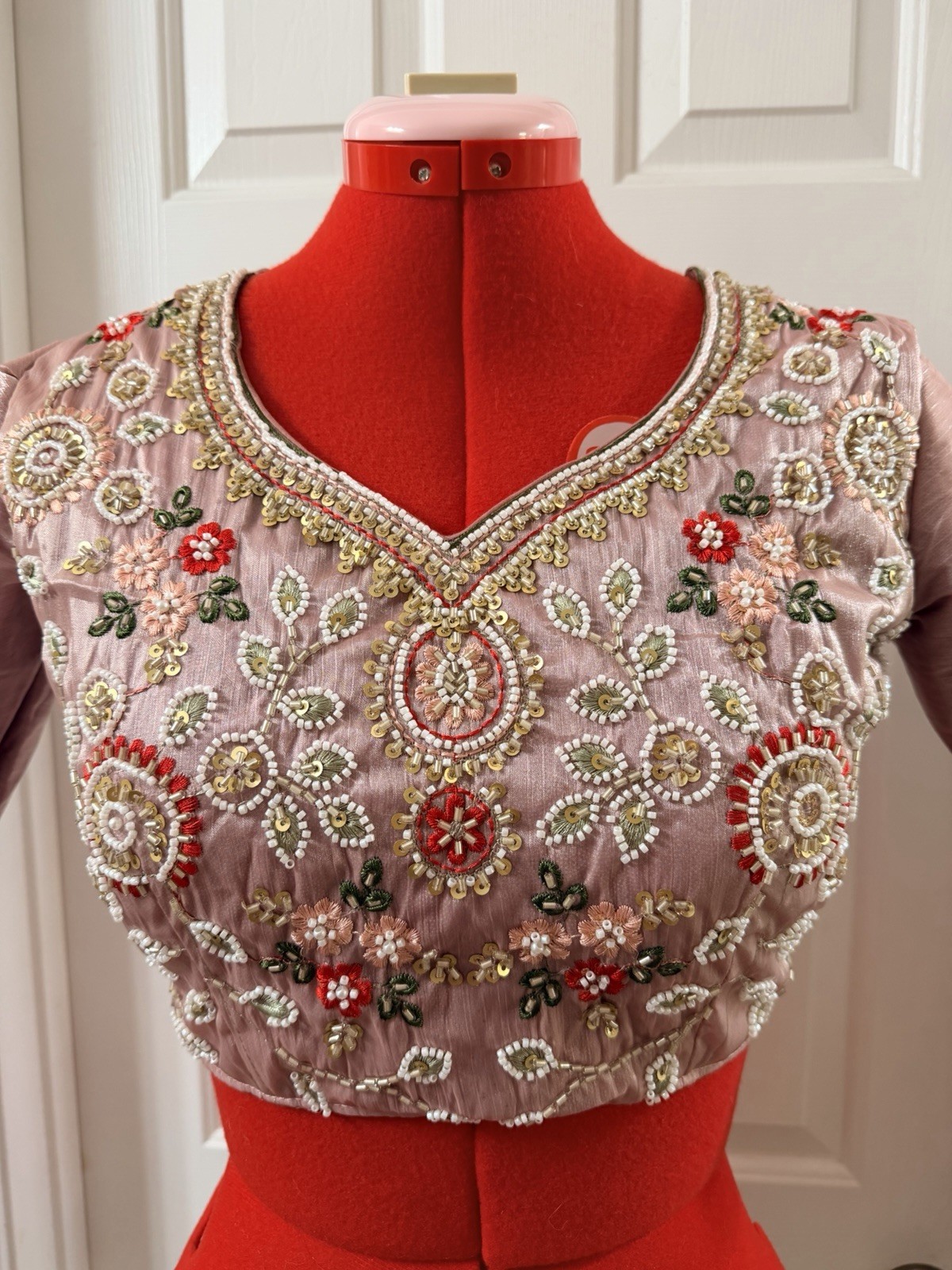 Embroidered Saree Set Indian Partywear Elegant Beeds blouse Size-36”& Petticoat.
