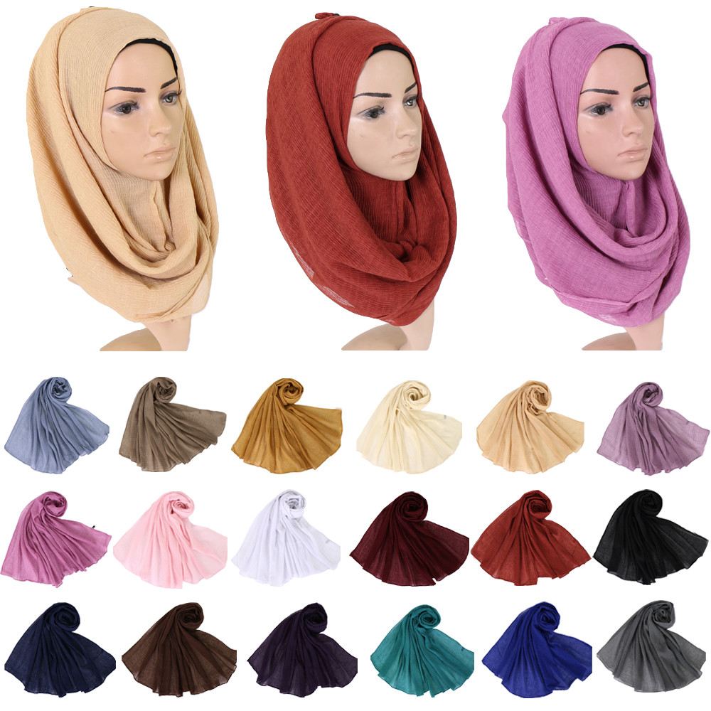 Muslim Women Hijab Solid Cover Crinkle Long Scarf Scarves Shawls Stole Head Wrap