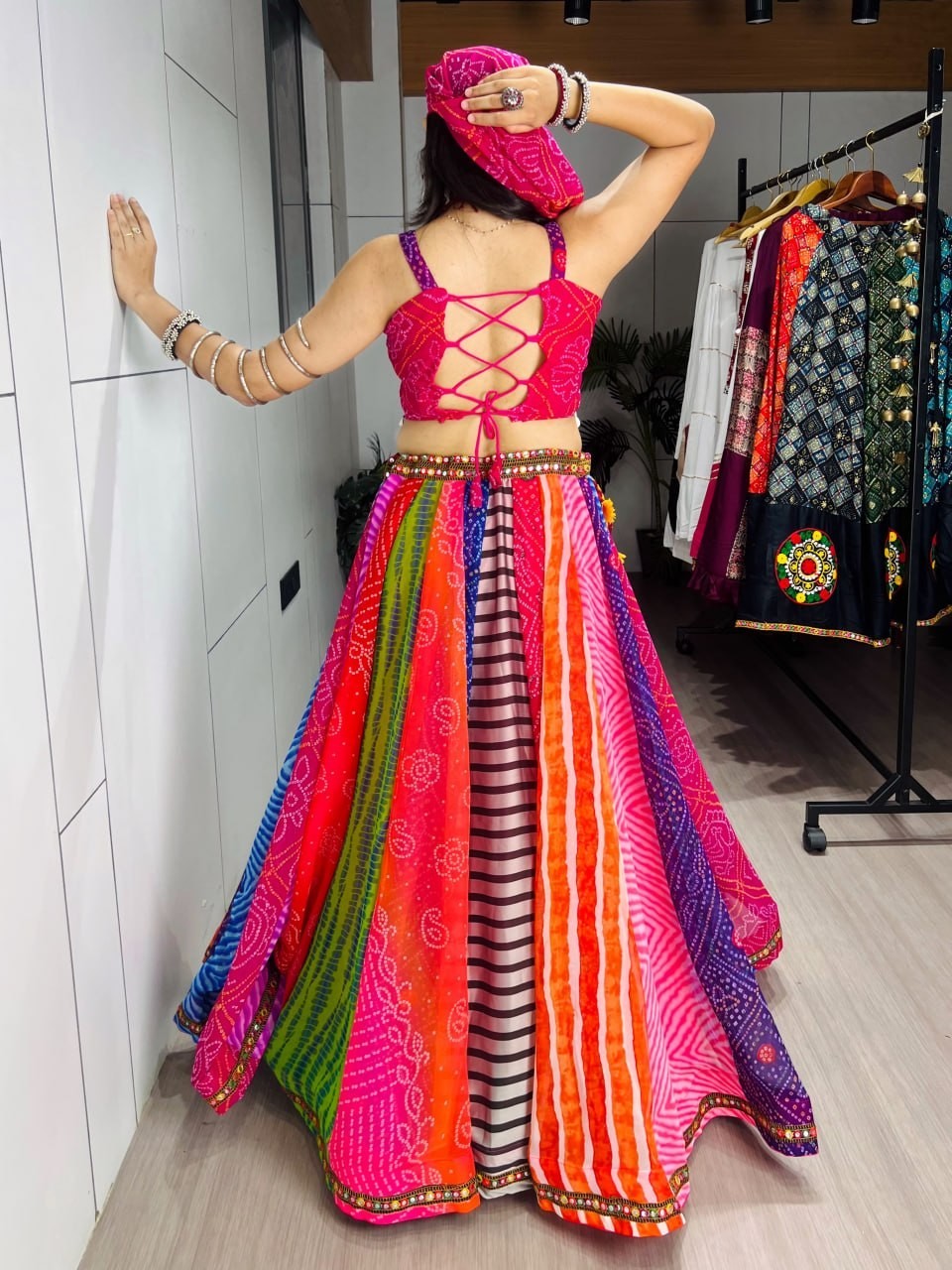 Garba Lehenga Choli for Women Faux Georgette Mirror Work Festival Wear