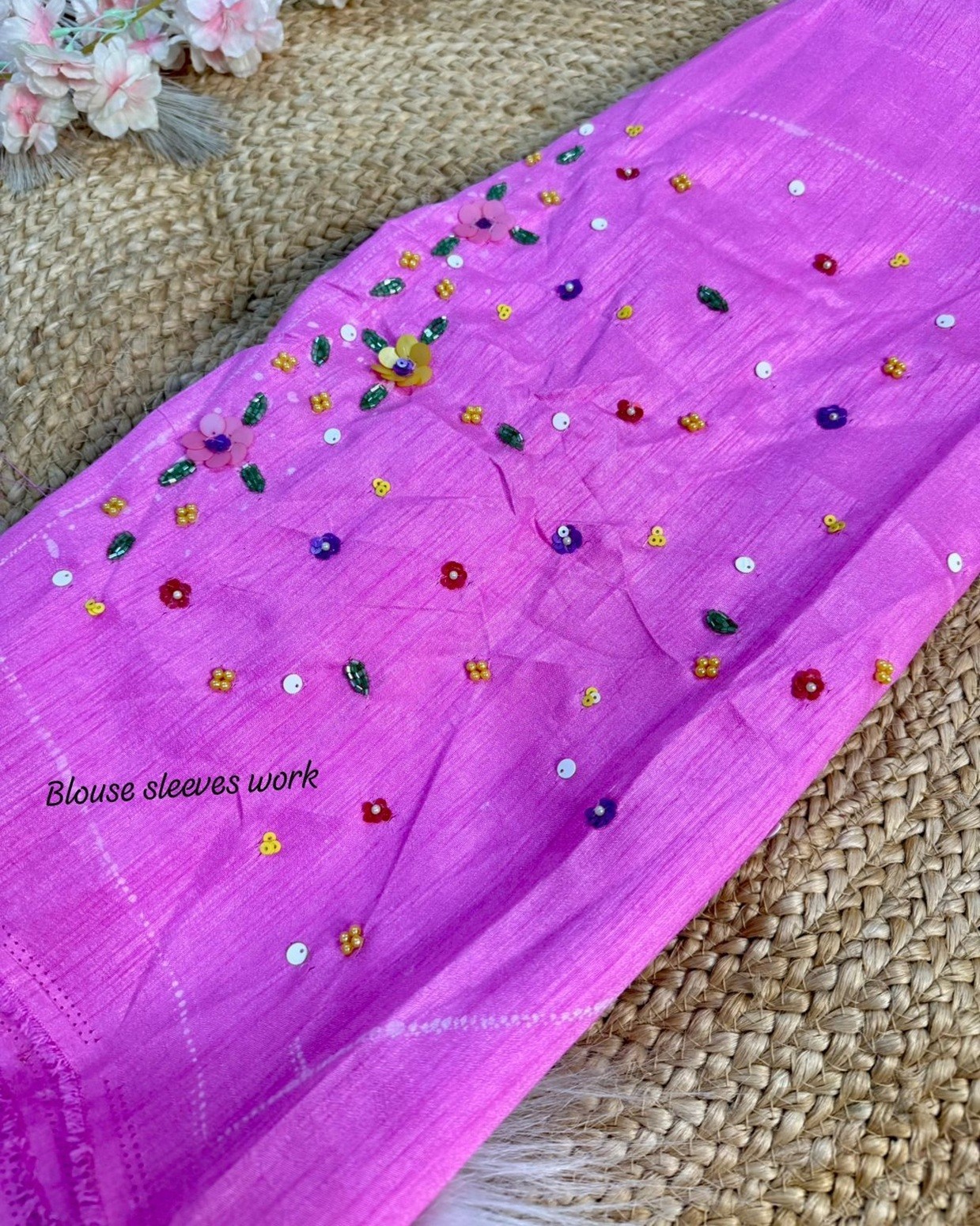Tebby Silk Floral Saree with Cutdana & Sequence Handwork With Cutwork Border