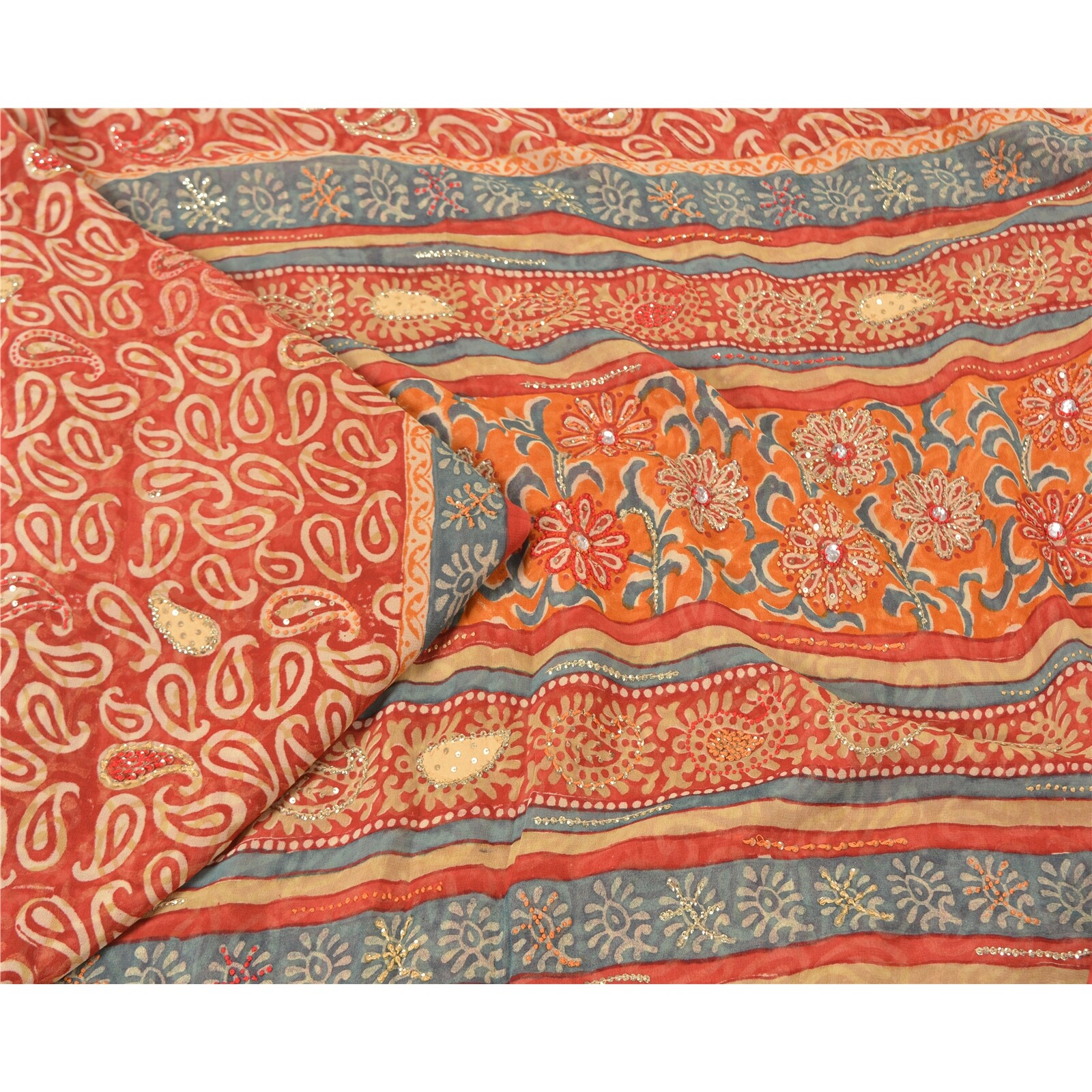 Sanskriti Vintage Bollywood Sarees Pure Georgette Silk Hand Beaded Sari Fabric