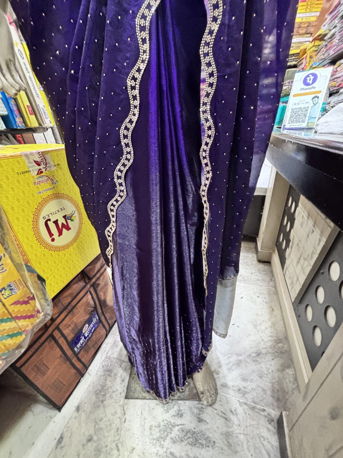 Glossy Satin Fendi Sworski diamond Work Saree