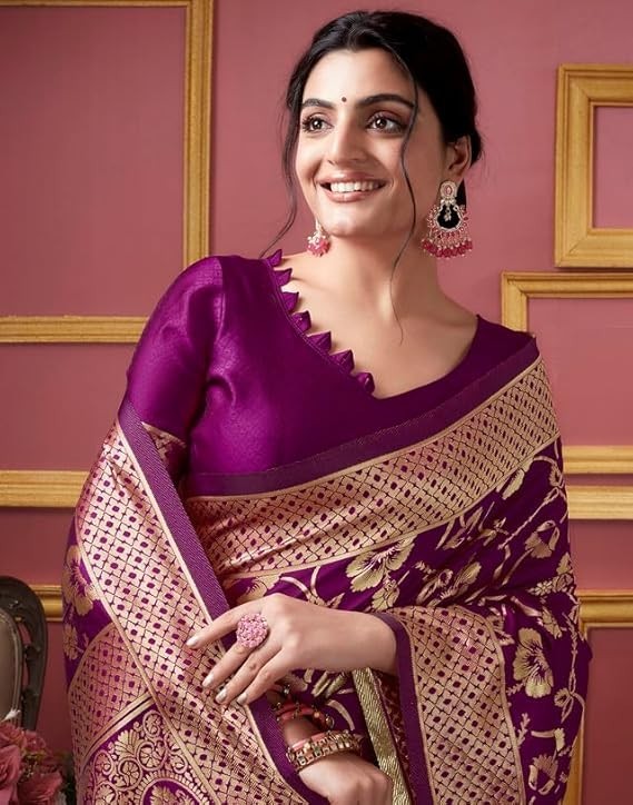 Women’s Banarasi Soft Silk Saree Pure Silk with Unstitched Blouse Piece