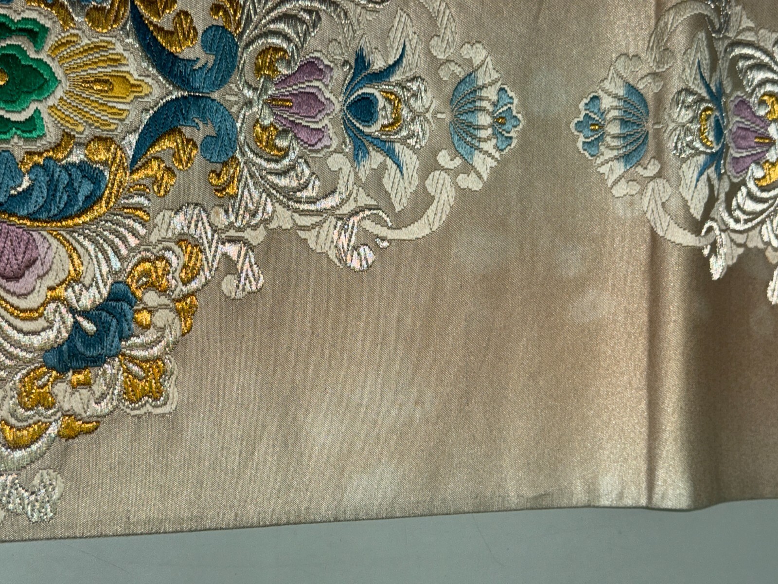 Japanese Vintage Kimono Fukuro Obi silk White Embroidery Expensive Dirt 170x12in
